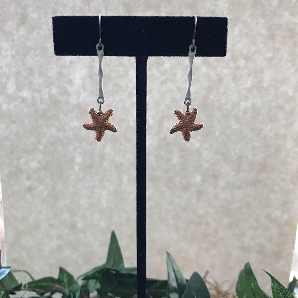 Vintage Starfish Dangle Earrings Pastel Orange NWT - Picture 3 of 10